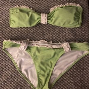 Green & White Striped Bikini